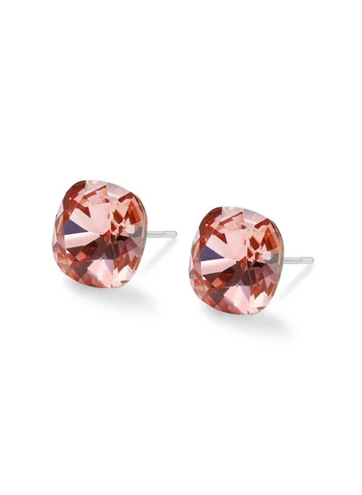 Seona Seona Sophia 10mm Cushion Cut Crystal Earrings – Hypoallergenic Stud Earrings for Women, Tarnish‑Free Stainless Steel Jewelry for Sensitive Ears - Rose Peach
